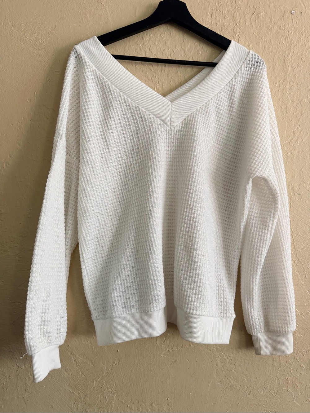 Classic V-Neck White Textured Sweater